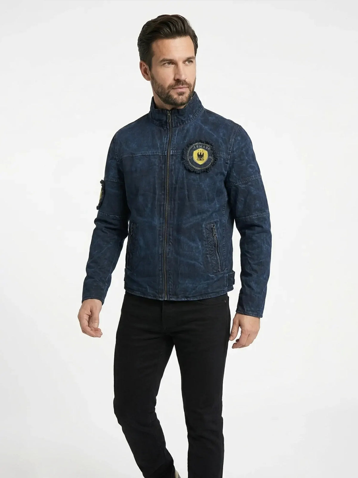 Men's Washed Denim Zip-Up Jacket – Stand Collar Casual Jacket