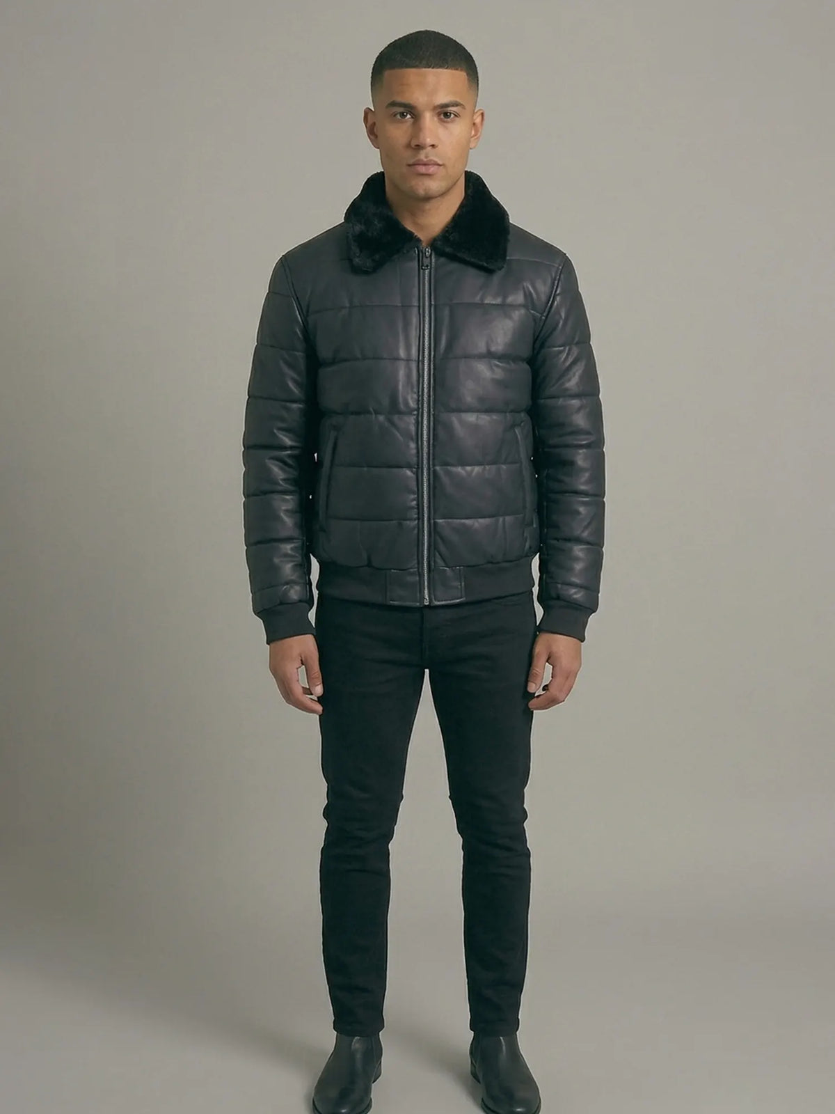 Men's Obsidian Leather Bomber