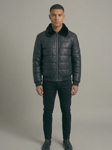 Men's Obsidian Leather Bomber