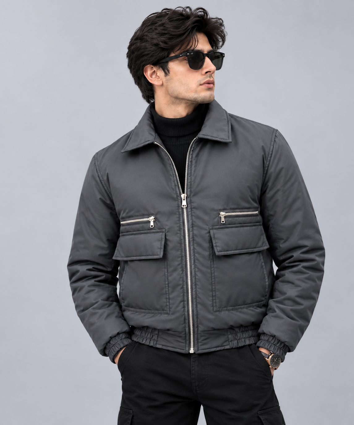 Men’s Olive Green Utility Puffer Jacket