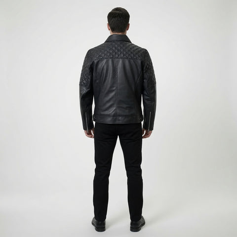 Men's Black Quilted Leather Jacket | Premium Zip-Up Faux Leather Jacket