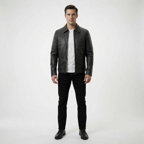 Men's Black Quilted Leather Jacket | Premium Zip-Up Faux Leather Jacket
