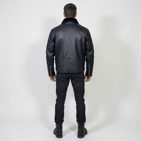 Men's Black Leather Bomber Jacket with Faux Fur Collar | Faux leather Jacket