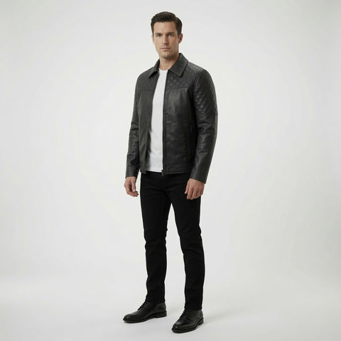 Men's Black Quilted Leather Jacket | Premium Zip-Up Faux Leather Jacket